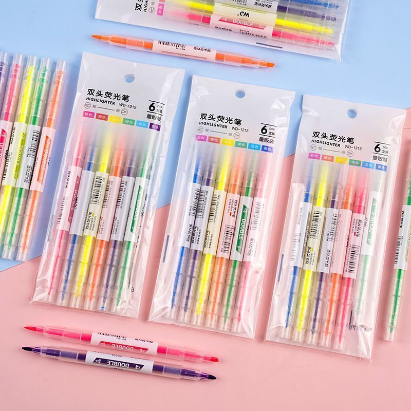 双头6色淡色系荧光笔学生套装