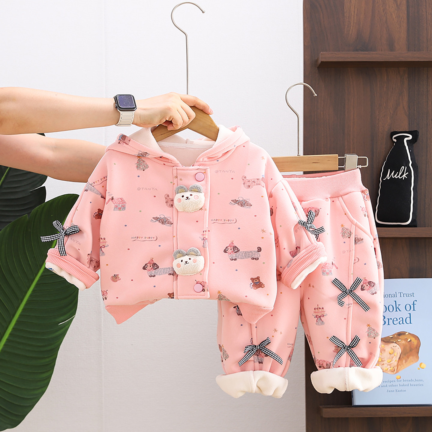 女童套装2025新款秋冬季加绒加厚连帽卫衣两件套宝宝洋气时髦小童