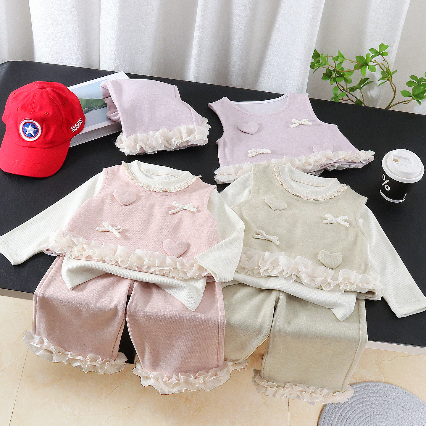 2026新款女童春秋马甲卫衣三件套装甜美风小香风洋气蝴蝶结套头潮