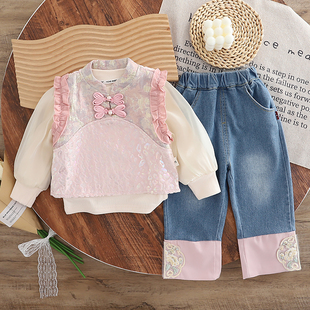 女童套装2025新款春秋季婴儿新中式国风马甲宝宝小童唐装衣服三件