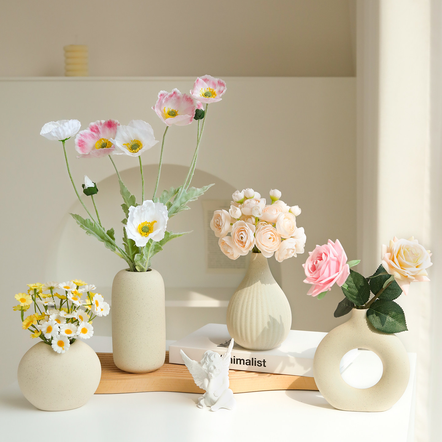 陶瓷花瓶摆件假花彷真花入户玄关客厅餐桌插花花束装饰品高级感