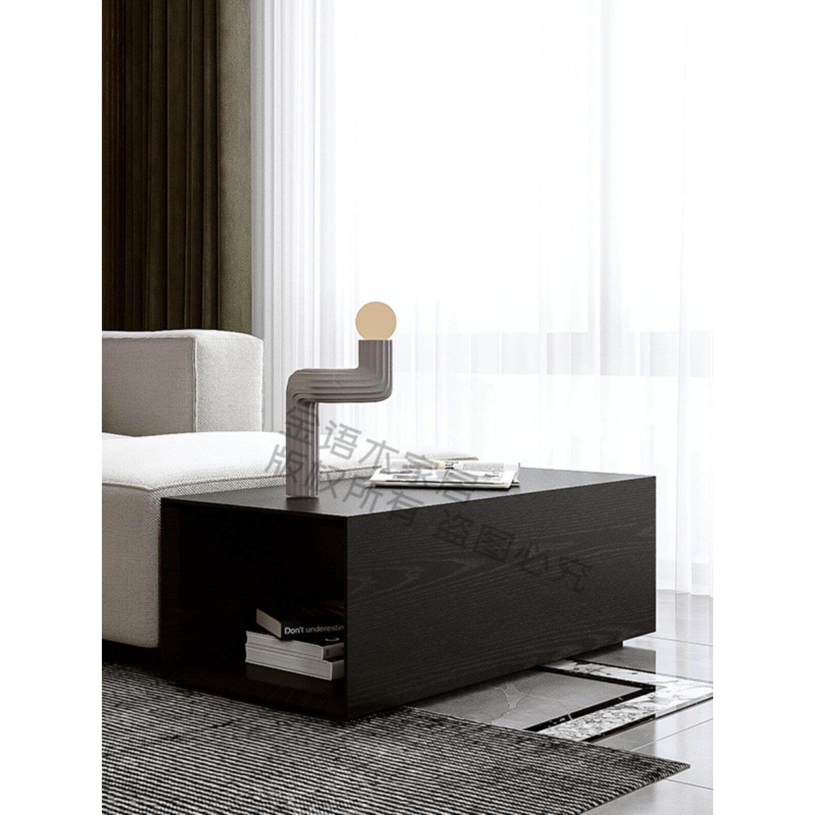 实木茶几黑色客厅沙发边柜家用岩板边几侧边扶手柜沙发中间隔断柜