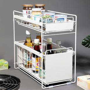 橱柜碗碟置物架家用抽拉式 日式 碗盘分隔收纳厨房抽屉餐具杯子铁架