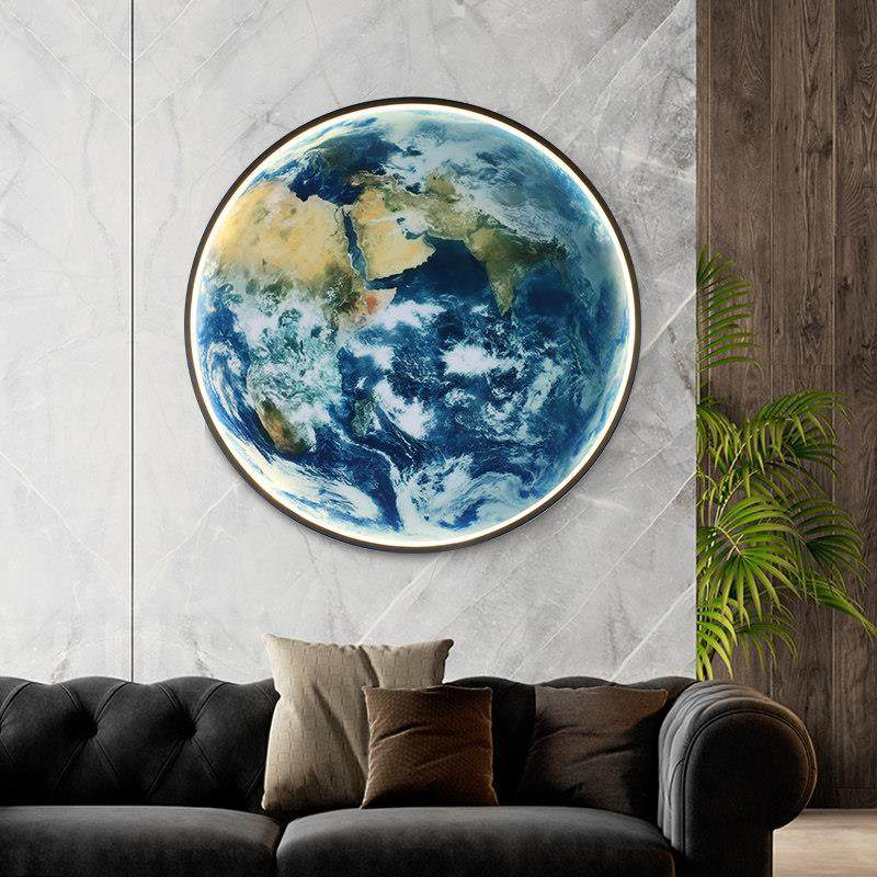 新款卧室床头墙壁灯现代简约地球月球楼梯间过道圆形晶瓷壁画灯