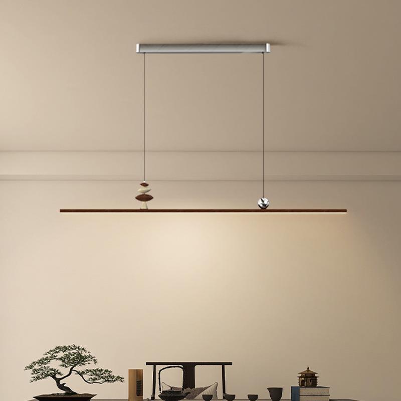 中古一字极简胡桃木长条书房餐桌吧台灯覆古茶室办公室灯餐厅吊灯