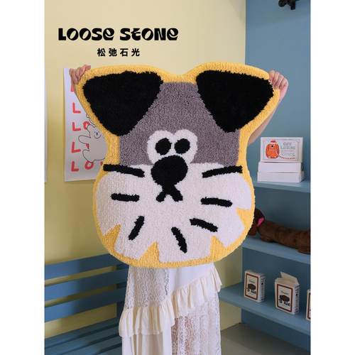 萌猫异形多巴胺风格地毯卧室毛绒沙发毯儿童毯房间防滑床边毯