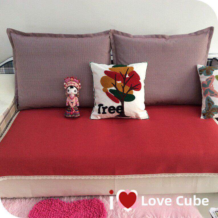 沙发垫棉麻四季布艺新品大红色坐垫沙发罩套靠背扶手巾茶几布包邮