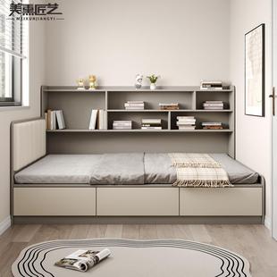 飘窗收纳储物床1.35M带侧柜书架一体高箱实木床小户型单人1.2液压