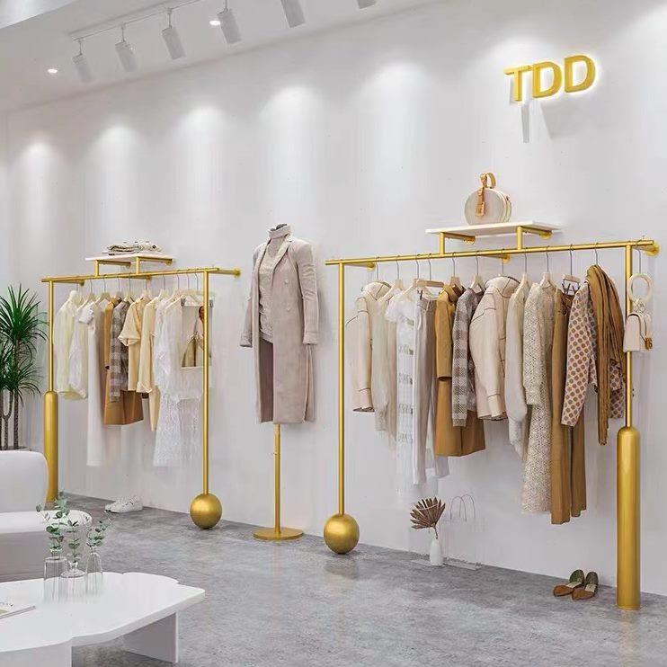 金色网红陈列专用店架服装店展示架上墙装定制男女货架铁艺挂衣架