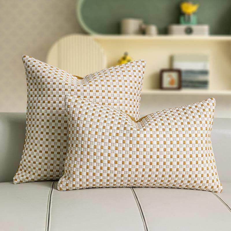 现代轻奢抱枕手工编织橙色靠枕沙发客厅高档样板间软装靠垫腰枕套