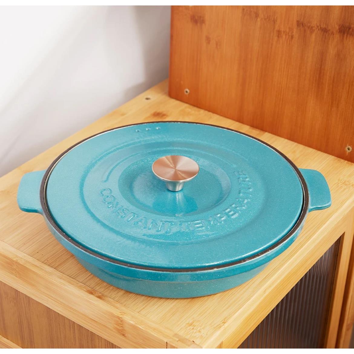 外贸出口26cm珐琅锅铸铁锅平底锅家用圆形双耳烤盘炒菜锅焖锅烤箱