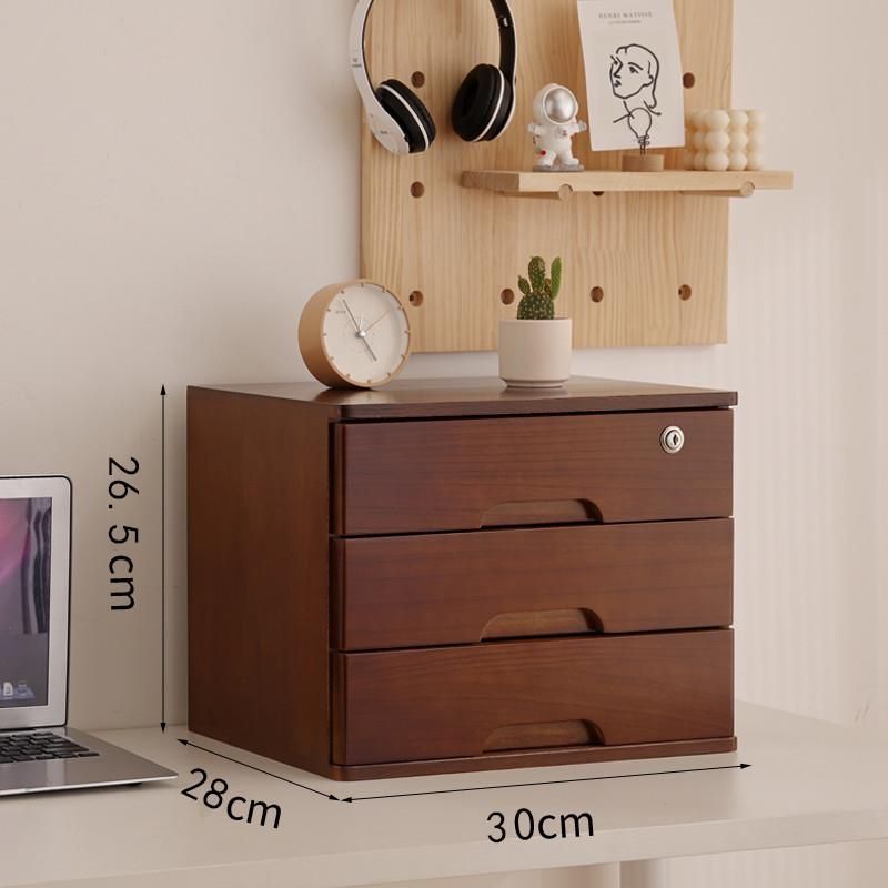 30cm木质桌面收纳盒抽屉式多功能杂物储物整理办公小柜实木免组装