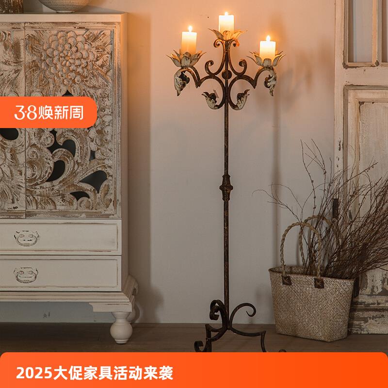 复古蜡烛烛台铁艺装饰法式婚纱拍摄蜡烛台摆件欧式蜡台台面家居