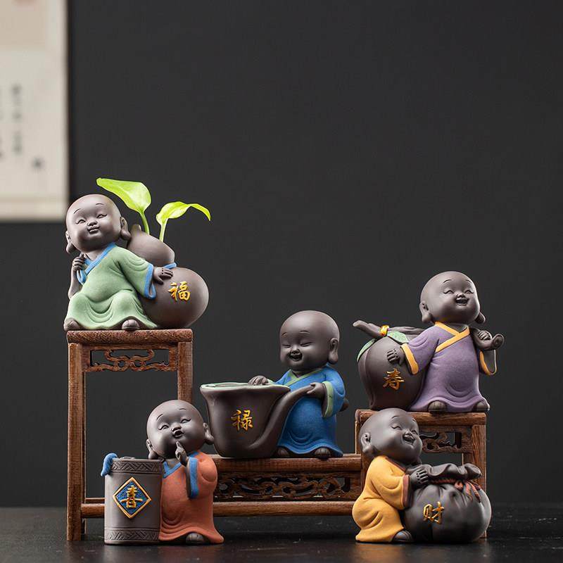 久造陶瓷小和尚茶宠小花器摆件功夫茶道茶桌水培花瓶茶具配件摆设