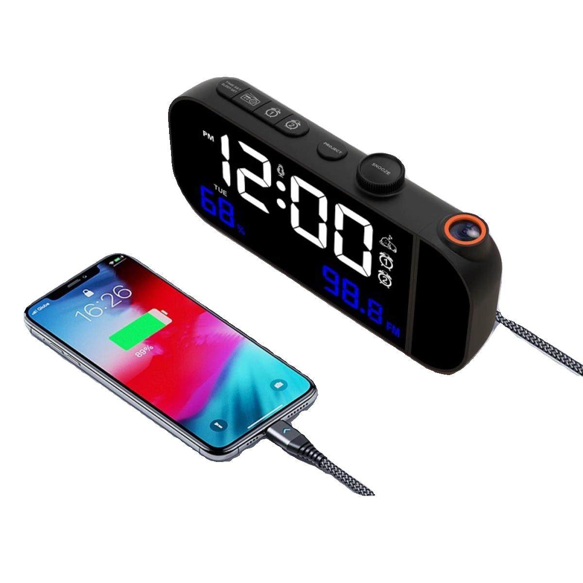 多功能电子闹钟投影钟收音机静音卧室床头钟墙面数字钟学生闹钟