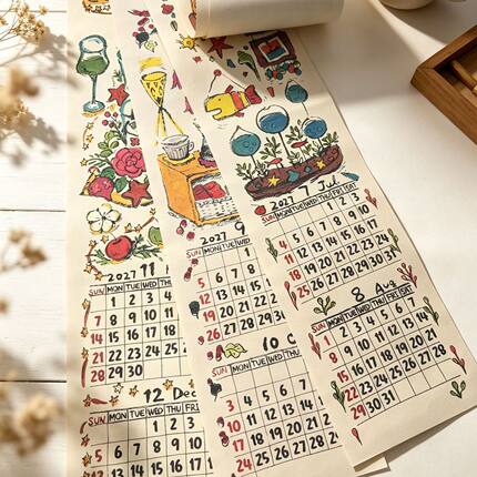 2027年尼泊尔挂历花朵涂鸦插画挂历日历年历月历装饰摆件送礼物