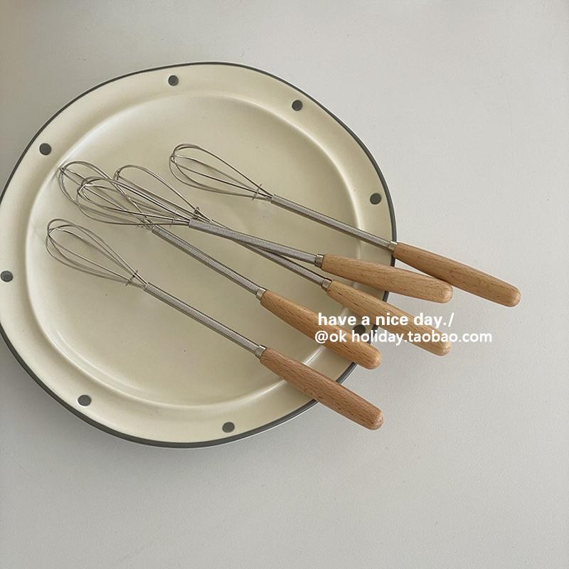 迷你打蛋器ins实木手柄奶油黄油搅拌器不锈钢家用搅拌棒餐厅厨房