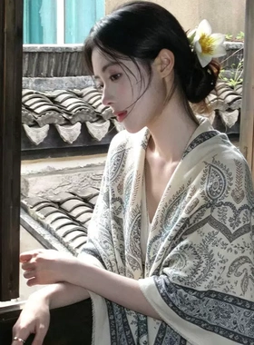 民族风披肩女棉麻春夏防晒云南