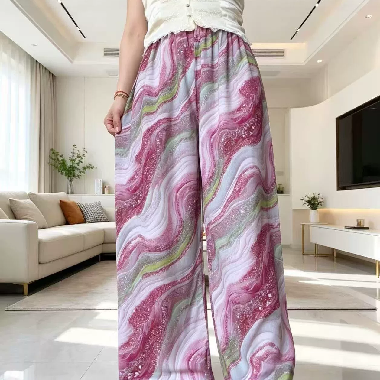 棉绸睡裤女夏人造棉薄款阔腿裤