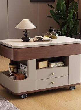 友宝妮现代简约实木小公寓岛咖啡桌可移动可调节板岩节省空间的边