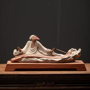 久造新中式禅意伯牙抚琴摆件陶瓷家居客厅书房香插人物雕塑工艺礼