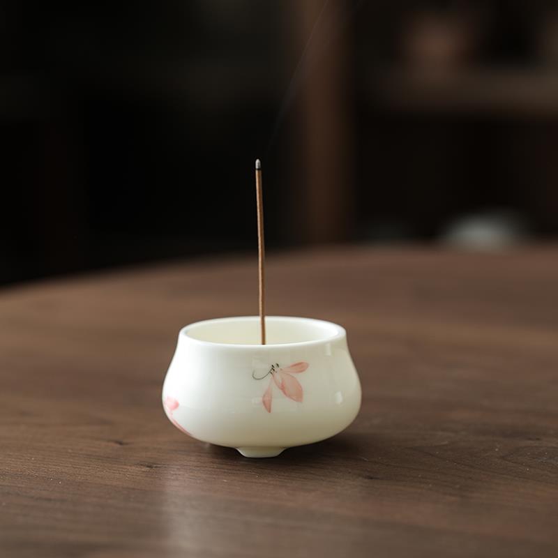 手绘娇兰小香炉羊脂玉瓷家用茶具摆件白色沉香香薰炉室内小个香插