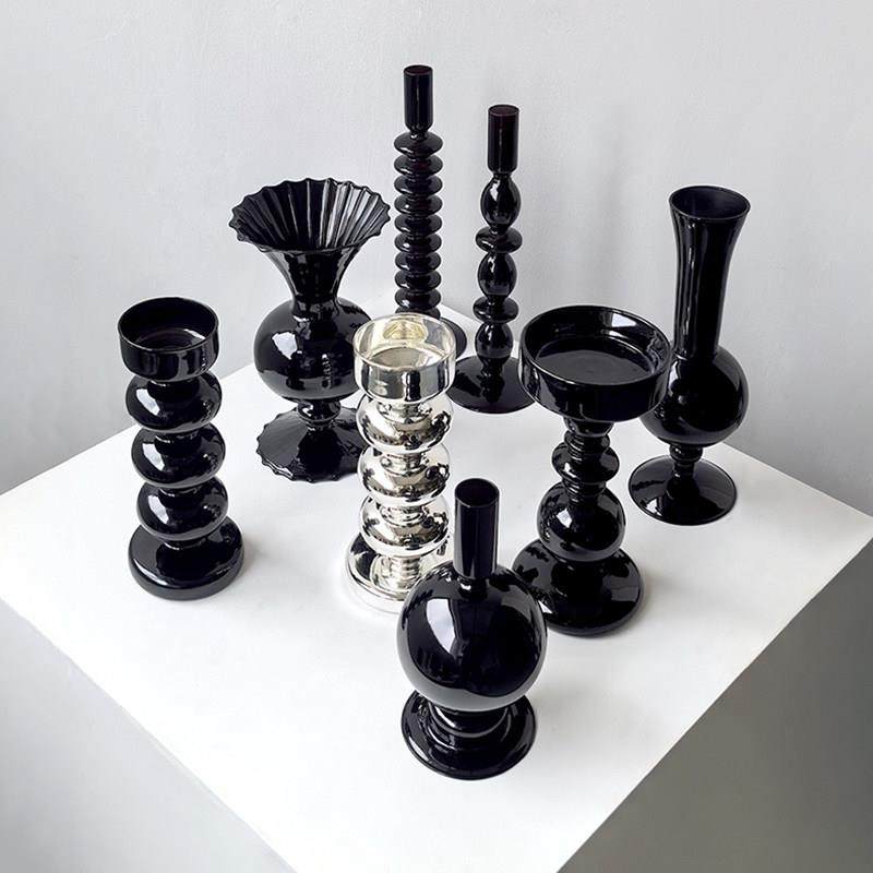 态生活 ins轻奢风黑色玻璃花瓶烛台摆件客厅餐厅桌面高级感装饰品,家居饰品,桌面摆件,淘宝优惠券,粉丝福利购,淘宝优惠卷