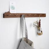 黑胡桃木装 饰挂钩玄关衣帽钩门后免打孔钉壁挂钩实木长排挂隔板架