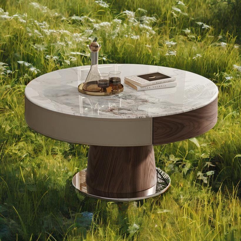 圆形升降茶几餐桌两用智能语音小户型电动多功能现代简约实木微晶