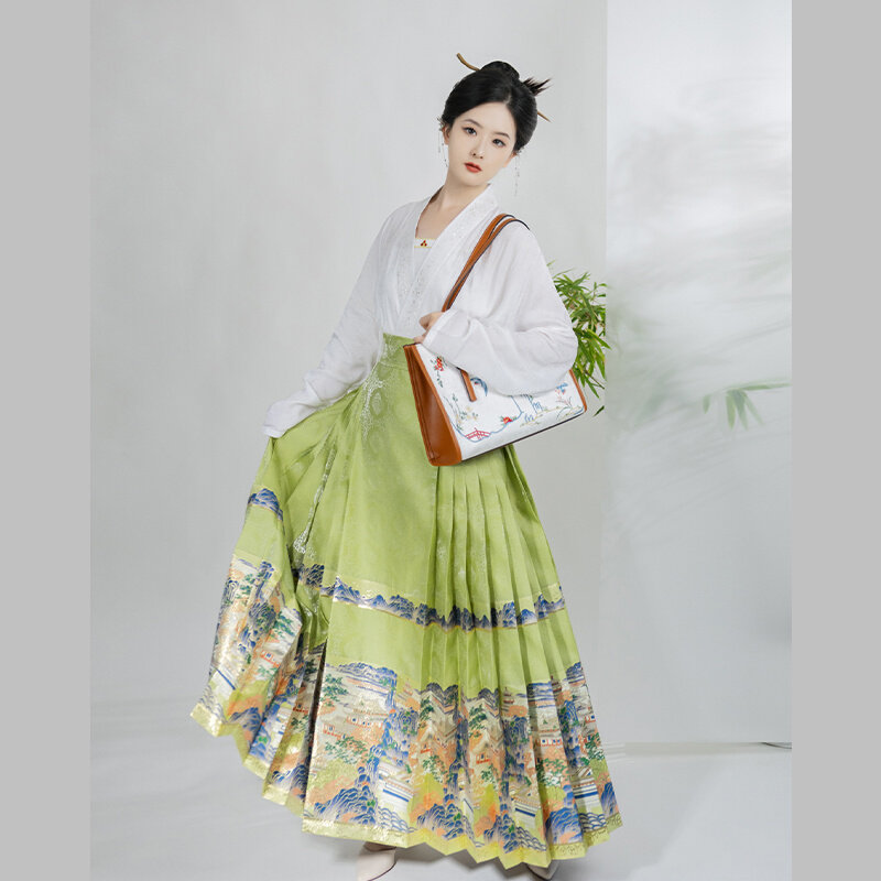 原创汉服定织仿妆花撒纱料马面裙4.5米摆6对褶- 览山庭