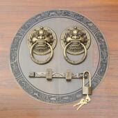 中式 彷古大门拉手纯铜门环狮子头把手圆盘拉环老式 铜门栓锁扣插销