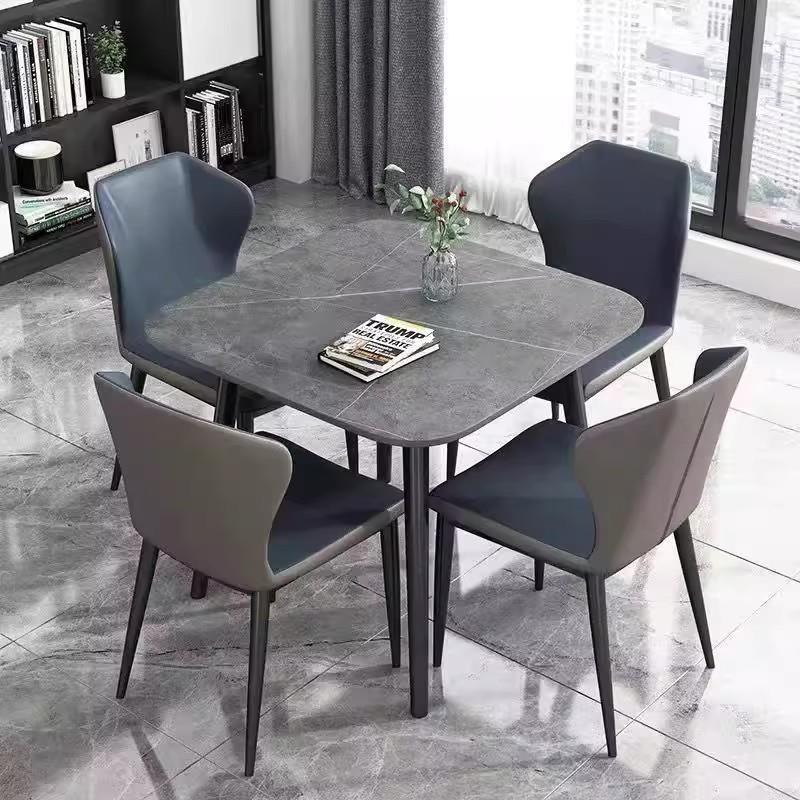 轻奢亮光岩板餐桌椅组合小户型现代简约中西餐厅正方形饭桌洽谈桌