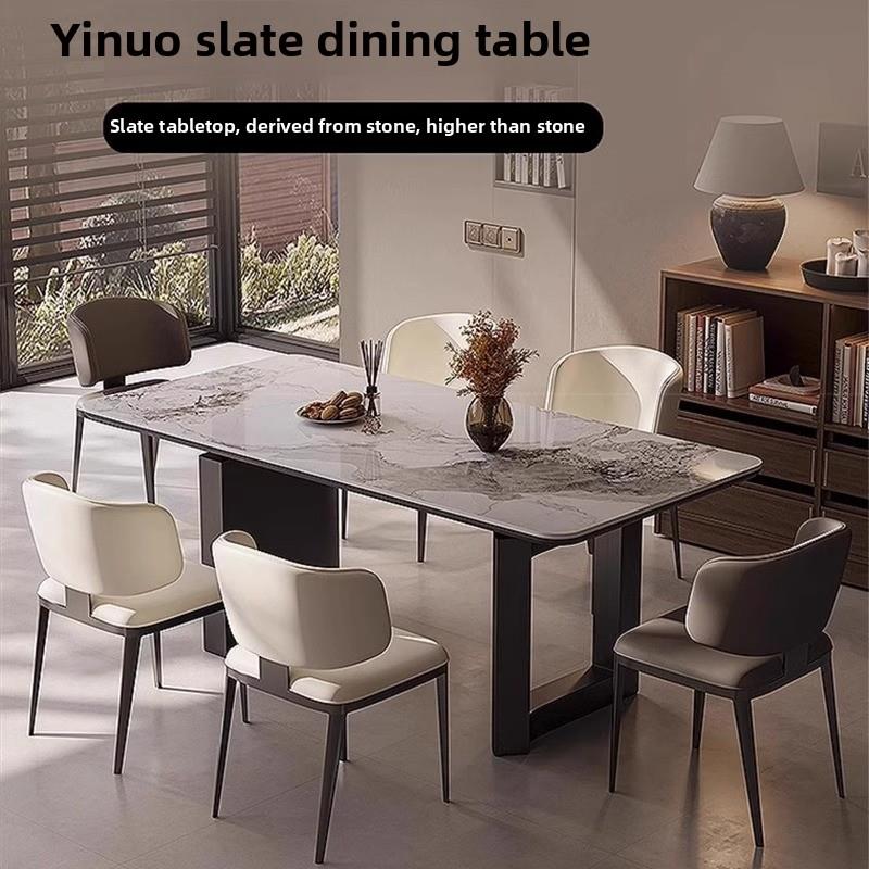 意大利轻奢现代极简高端石板餐桌小公寓不占空间长方形餐桌和椅子