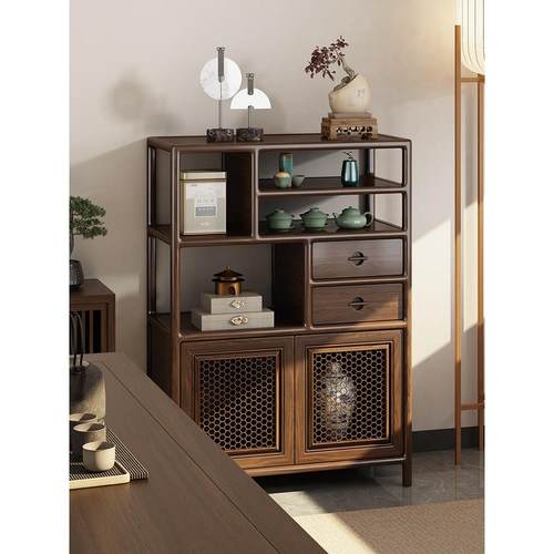 新中式博古架乌金木实木展示柜多宝阁置物架矮柜茶室边柜茶叶茶柜