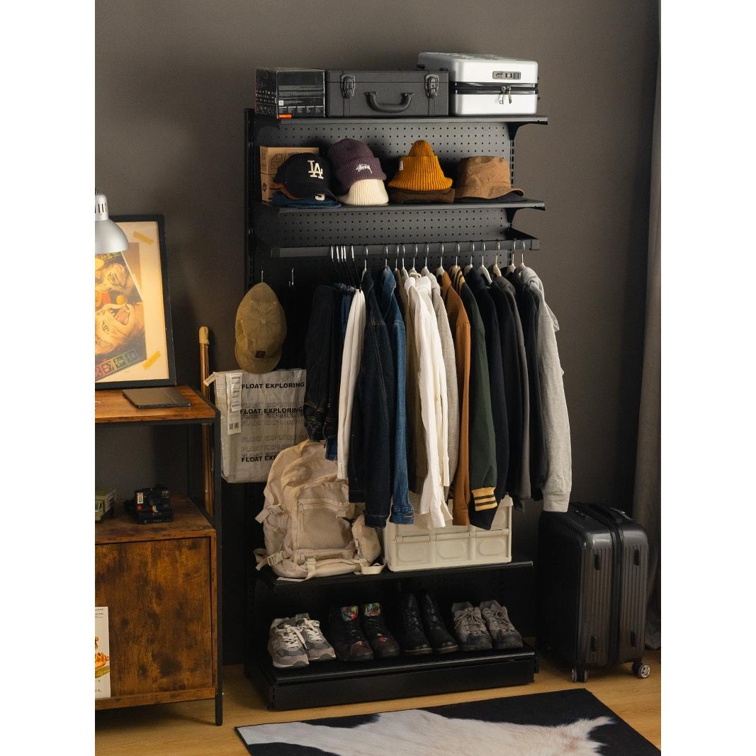 五金少女小户型洞洞板衣柜卧室金属无门开放式简易衣帽间置物架