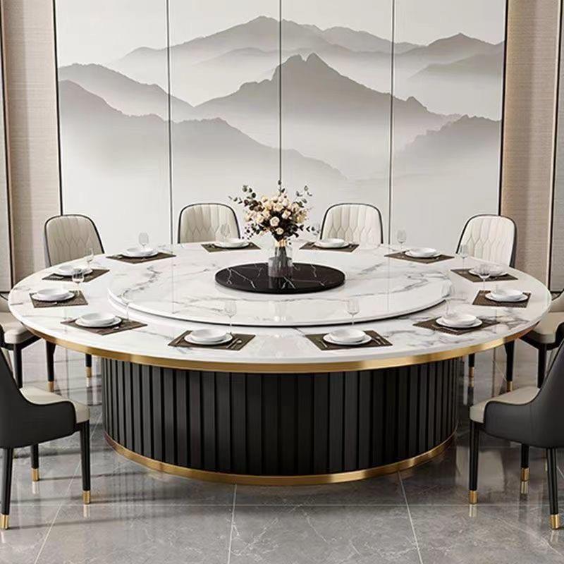 酒店电动餐桌转盘岩板大圆桌饭店包厢轻奢15人20人宴会桌火锅桌