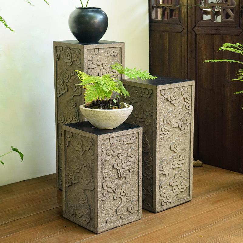新中式祥云柱展示柱仿石柱墩户外庭院落地摆件阳台花盆底座花架