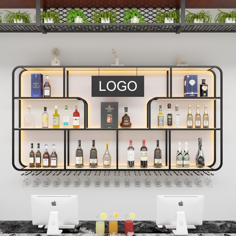 新款壁挂酒架吧台墙上红酒柜餐饮店挂墙发光展示架台球馆置物架子
