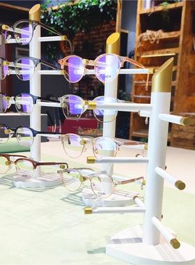 白色烤漆竹木眼镜展示架子金属太阳镜陈列道具近视镜摆放墨镜摆件