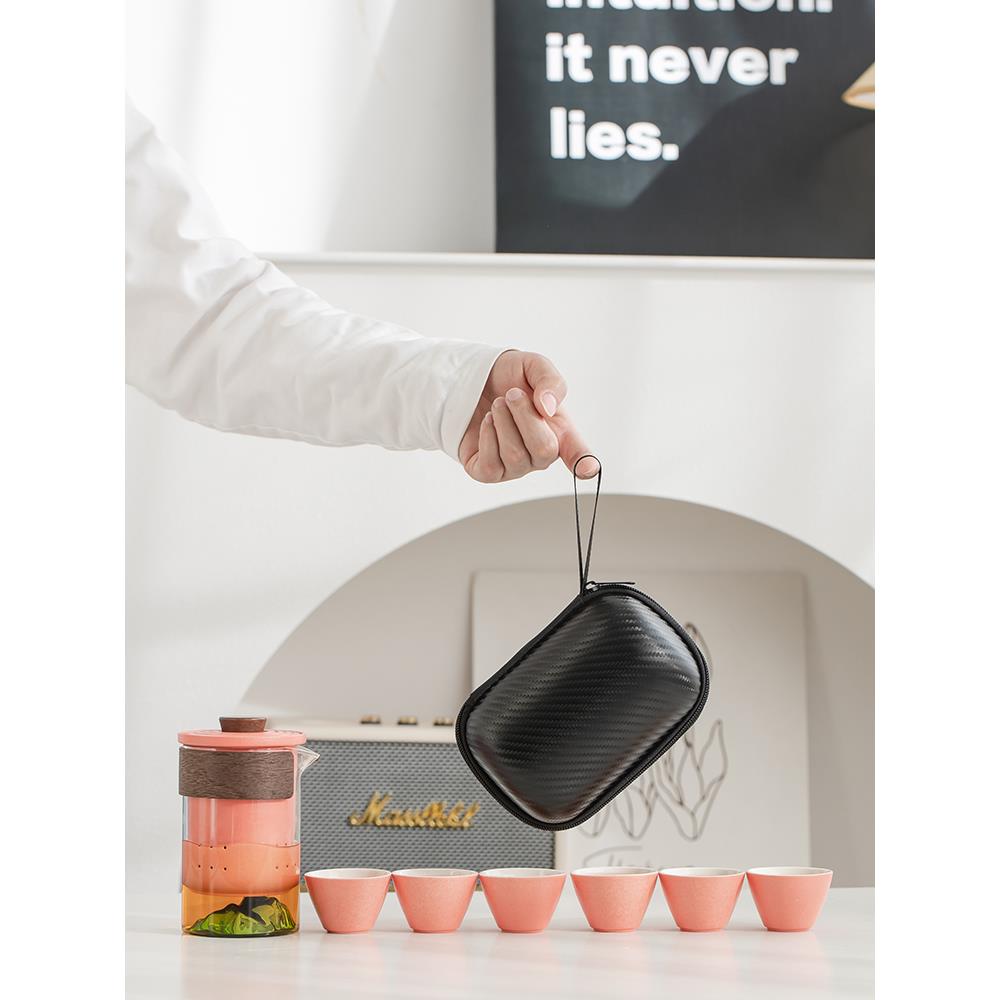 陶瓷旅行茶具套装户外便携快客杯车载茶具一壶六杯白茶普洱泡茶杯