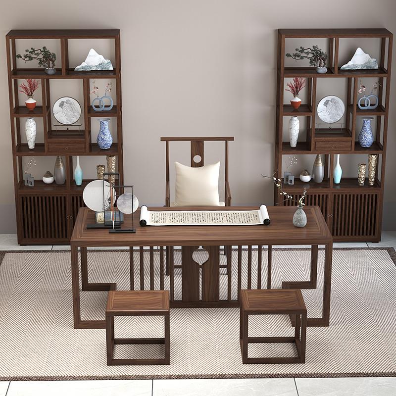 新中式实木老榆木去客厅化大长书桌书房书法桌办公桌沙发后长条桌