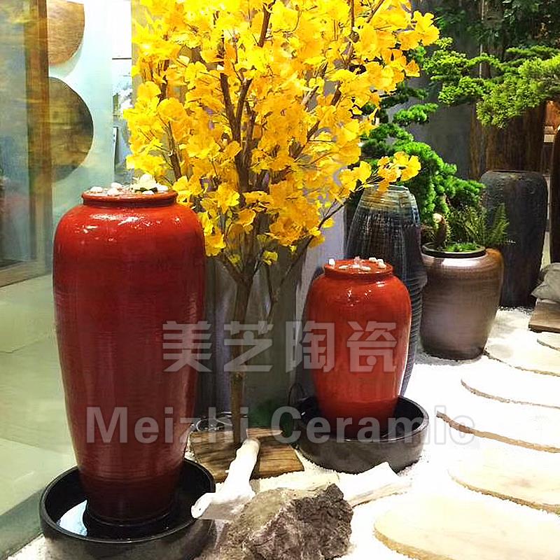美芝陶瓷流水摆件客厅落地喷水花瓶水系陶罐涌泉水景观陶缸加湿器