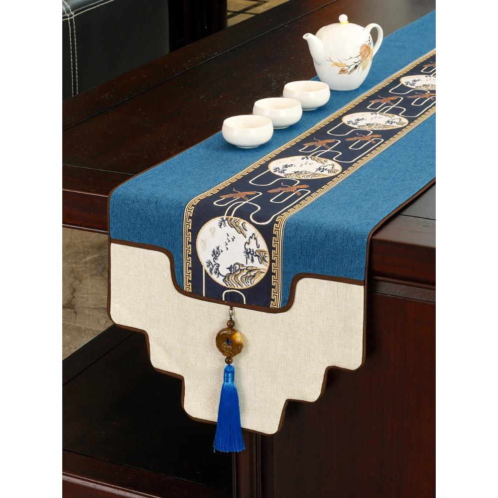 新中式桌旗禅意茶席中国风茶台餐桌茶几旗桌布电视柜长条盖布定制