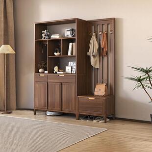 实木玄关柜客厅黑胡桃间厅柜简约现代隔断柜入户门屏风换鞋柜一体