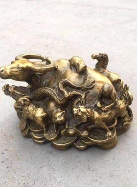 纯铜十二生肖一体摆件全家福铜牛家和万事兴客厅特色桌面摆设礼品