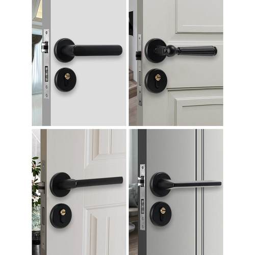 黑色室内卧室房门锁家用房间实木门把手锁具通用型分体家装静音锁