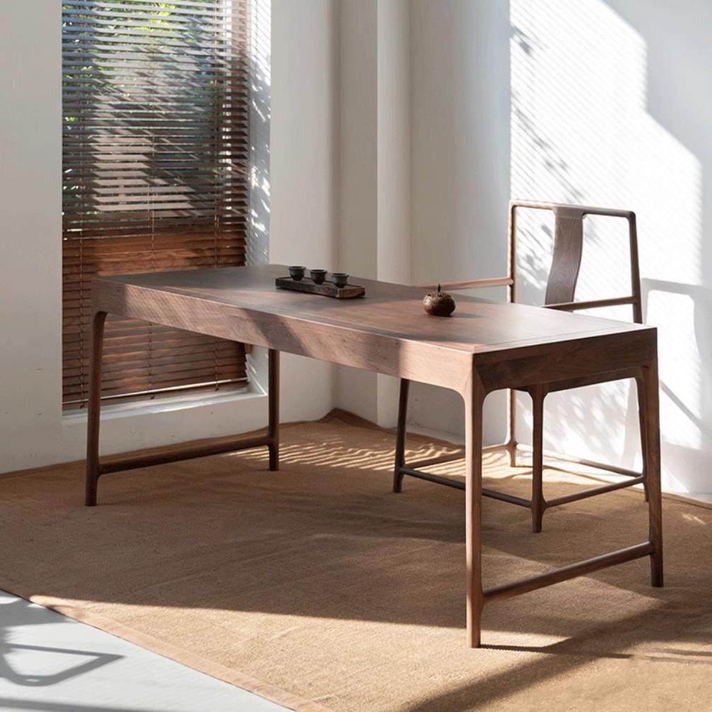 新中式乌金木茶桌椅办公室禅意简约实木小书桌泡茶台民宿茶室家具