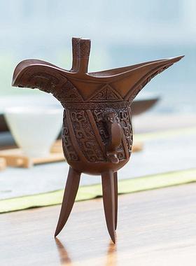 紫铜酒杯仿古爵杯 客厅房间装饰摆件 酒柜青铜器创意古代酒杯酒具