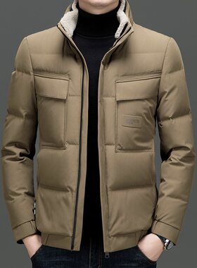 羽绒服男士毛领冬装2024新款立领商务休闲保暖短款羽绒夹克外套男