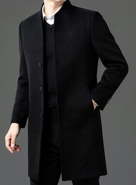 2024秋冬男士羊毛大衣加厚保暖可拆鹅绒内胆中老年爸爸羊毛外套